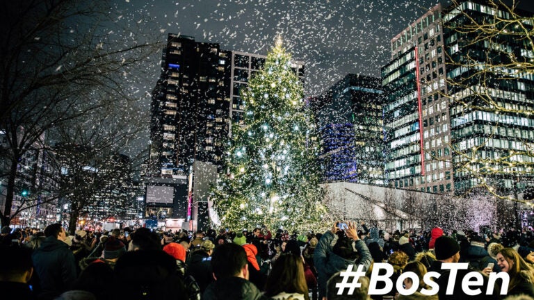 The lighting of the holiday tree at Snowport in Boston's Seaport neighborhood.