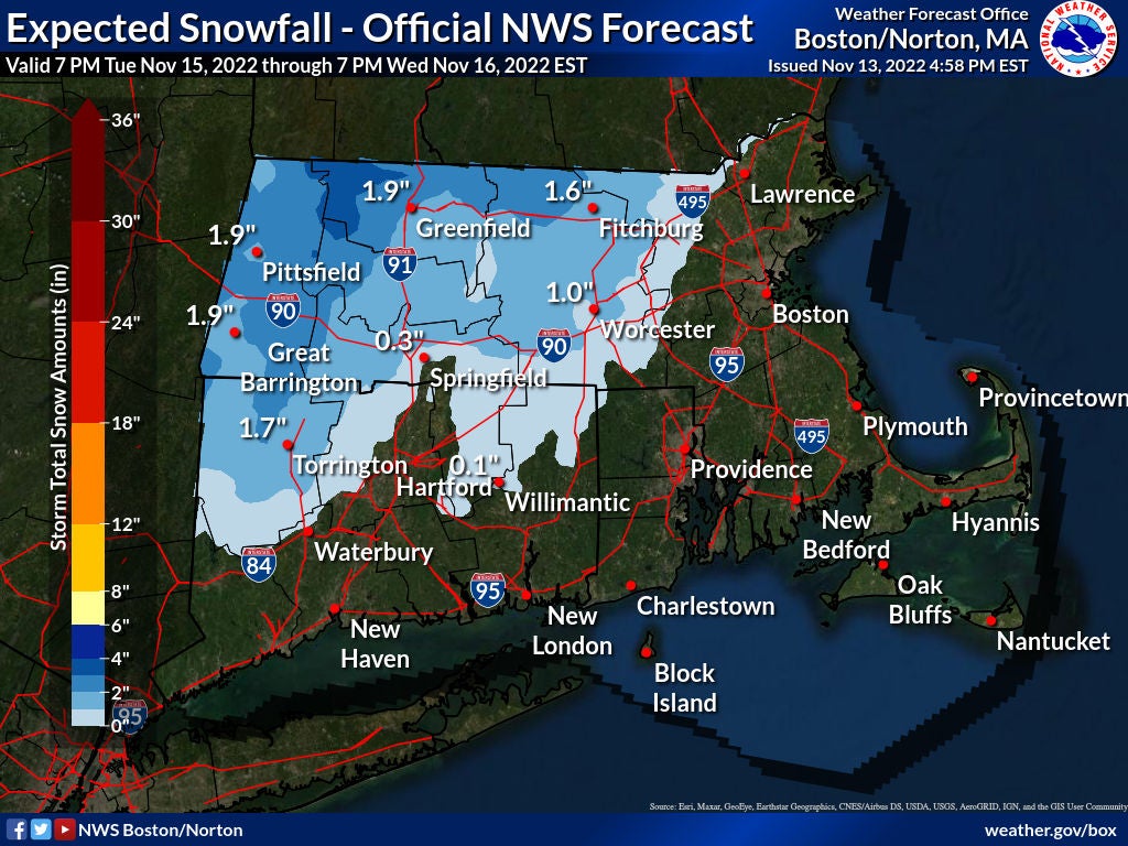 Here's Which Parts Of Mass. Are Most Likely To Get Snow On Wednesday