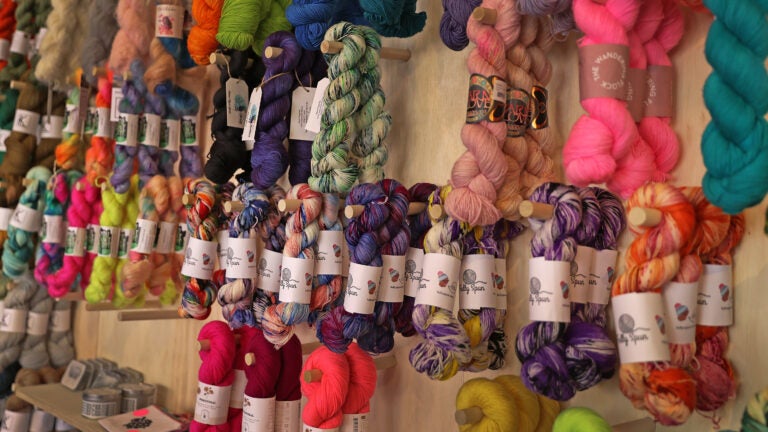 A wall of yarn at a new yarn/crafting store, Boston Fiber Company. (David L Ryan/Globe Staff )