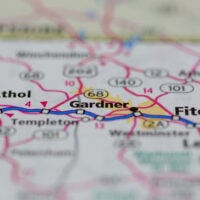 A road map showing the city of Gardner, Mass., and the neighboring communities of Athol and Fitchburg.