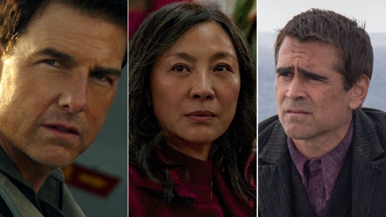 The best movies of 2022 (L to R): Tom Cruise in "Top Gun: Maverick," Michelle Yeoh in "Everything Everywhere All At Once," and Colin Farrell in "The Banshees of Inisherin."