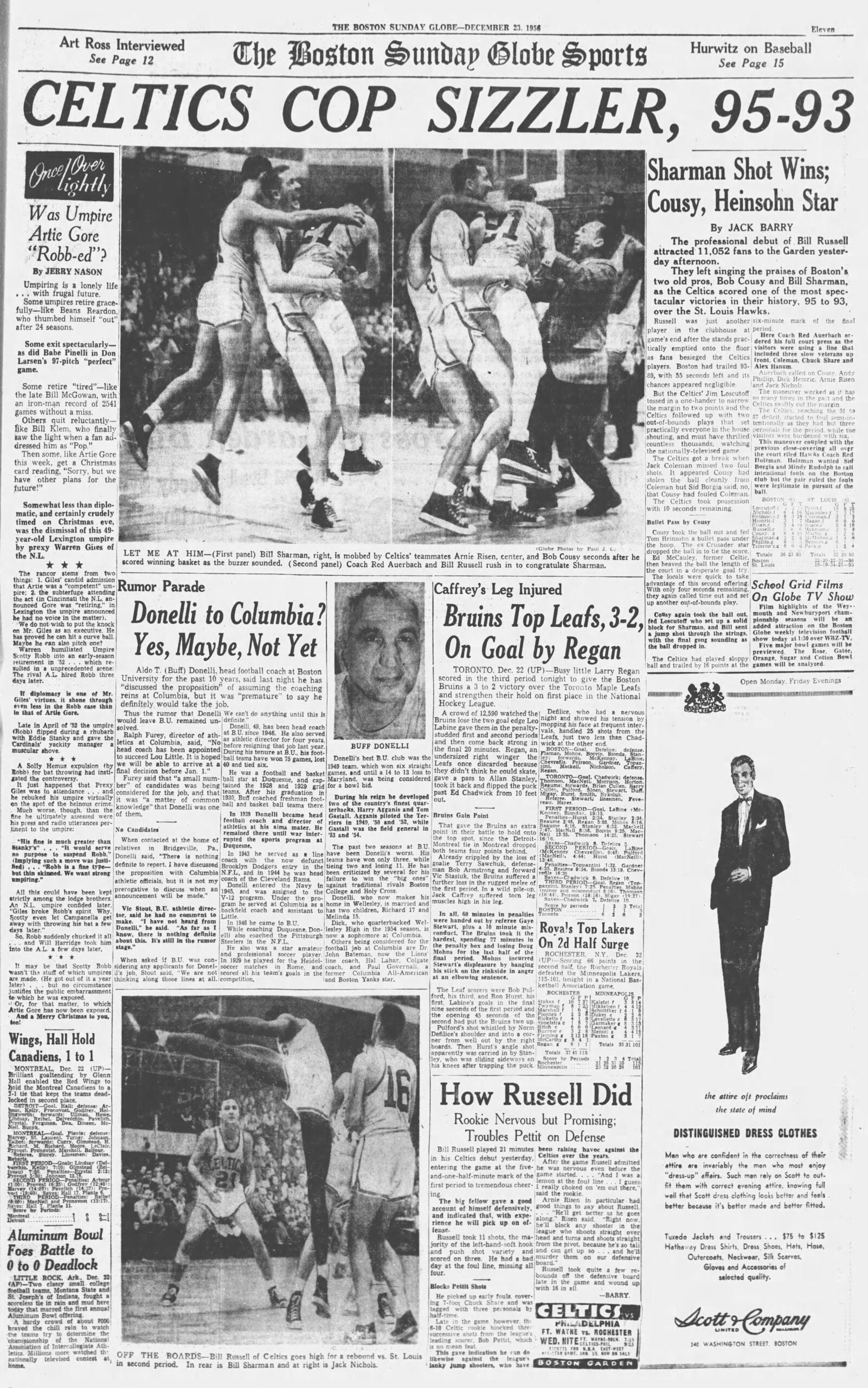 Bill Russell Celtics Debut Boston Globe 1956