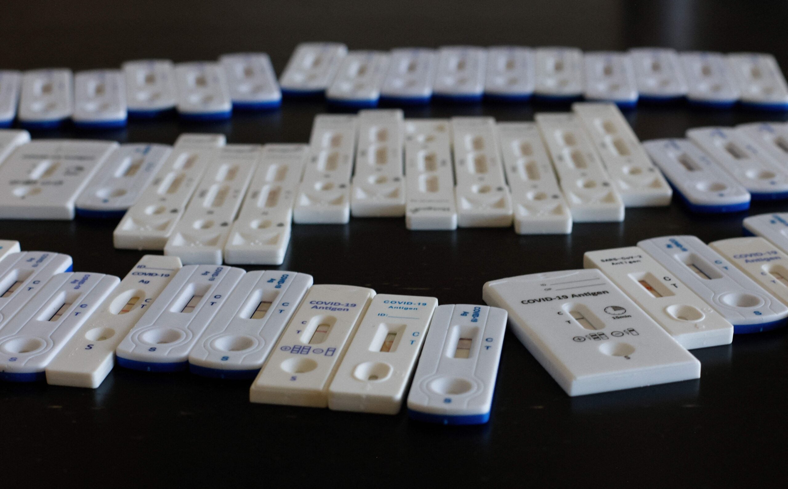 alt = COVID-19 Antigen rapid tests, both negative and some positive, made and collected by one person over 18 months of the coronavirus COVID-19 pandemic.