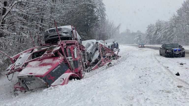 A commercial car carrier crashed on I-89 south in Warner, New Hampshire, on Monday morning.