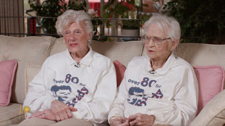 Betty Pensavalle, 94, and Elaine St. Martin, 95, founding members of the Over 80 For Brady fan club.