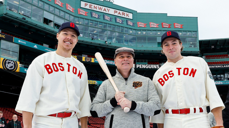 Bruins arrive at Fenway Park in vintage Red Sox jerseys ahead of