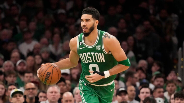 Boston Celtics forward Jayson Tatum (0) during an NBA basketball game, Thursday, Dec. 29, 2022, in Boston.