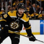 Boston Bruins' Pavel Zacha during the third period of an NHL hockey game against the Los Angeles Kings Thursday, Dec. 15, 2022, in Boston.