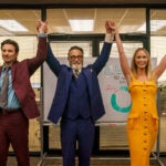 Chris Evans, Andy Garcia, and Emily Blunt in "Pain Hustlers."