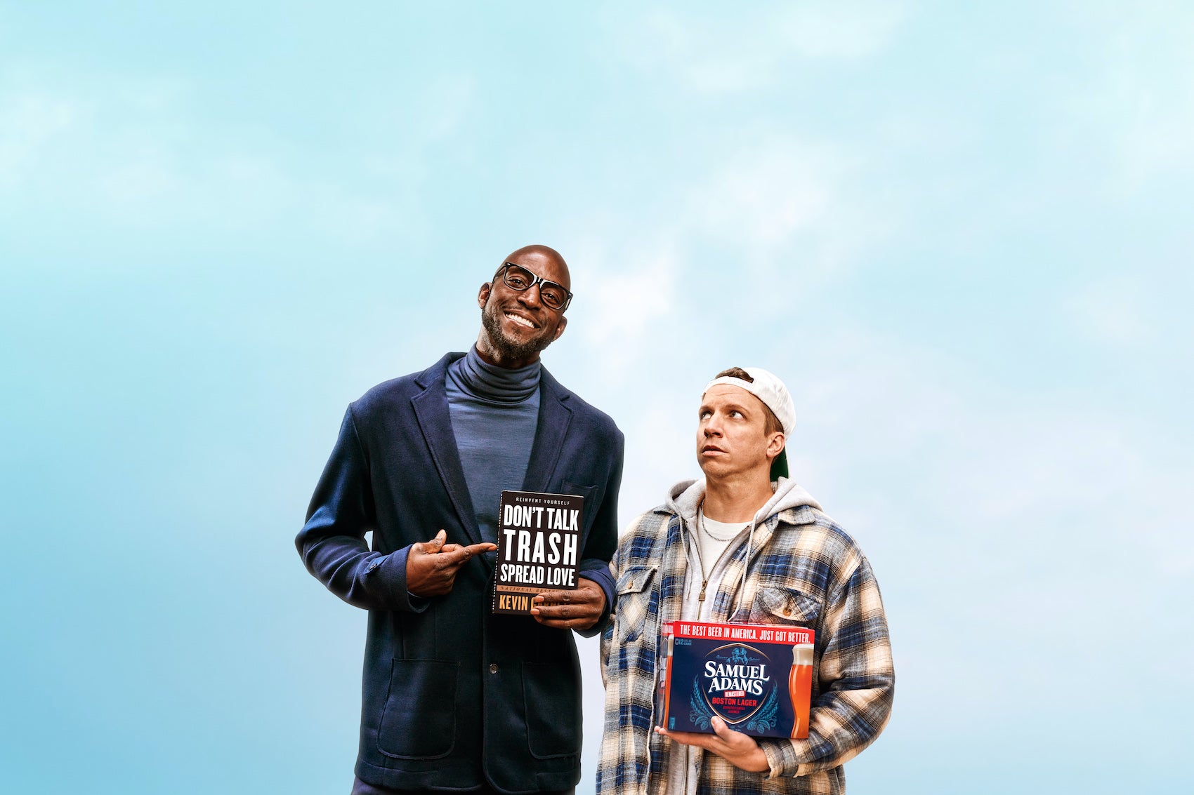 Kevin Garnett and "Your Cousin from Boston" Greg Hoyt star in the Sam Adams 2023 Super Bowl commercial.