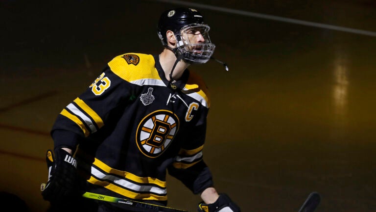Bruins captain Zdeno Chara is pictured on the ice during pre game warmups. The Boston Bruins host the St. Louis Blues in Game 5 of the 2019 Stanley Cup Final at TD Garden.