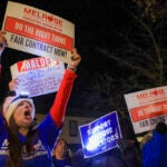 Nicole Goodhue, a second grade teacher Horace Mann Elementary School in Melrose, during a rally sponsored by the Melrose Education Association for a fair teachers contract in front of the Melrose City Hall in November.
