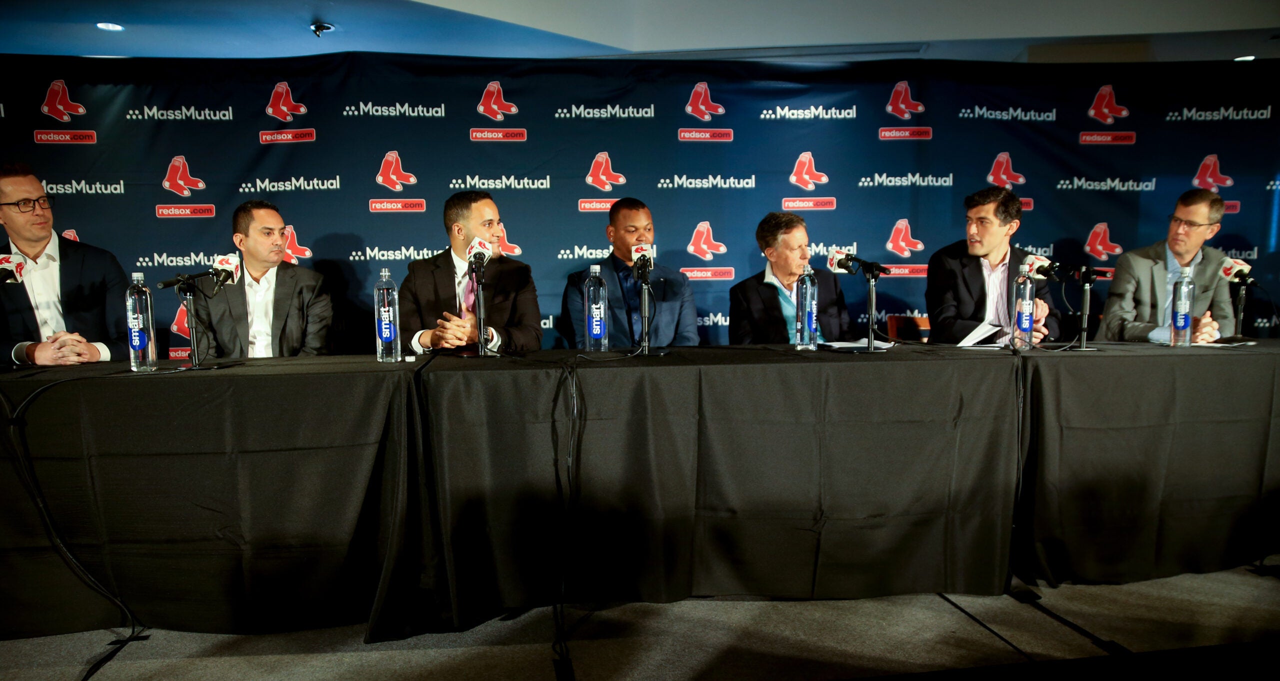 Rafael Devers was smiling in the center of a packed dais for Wednesday's official announcement of his 10-year contract extension with the Red Sox.