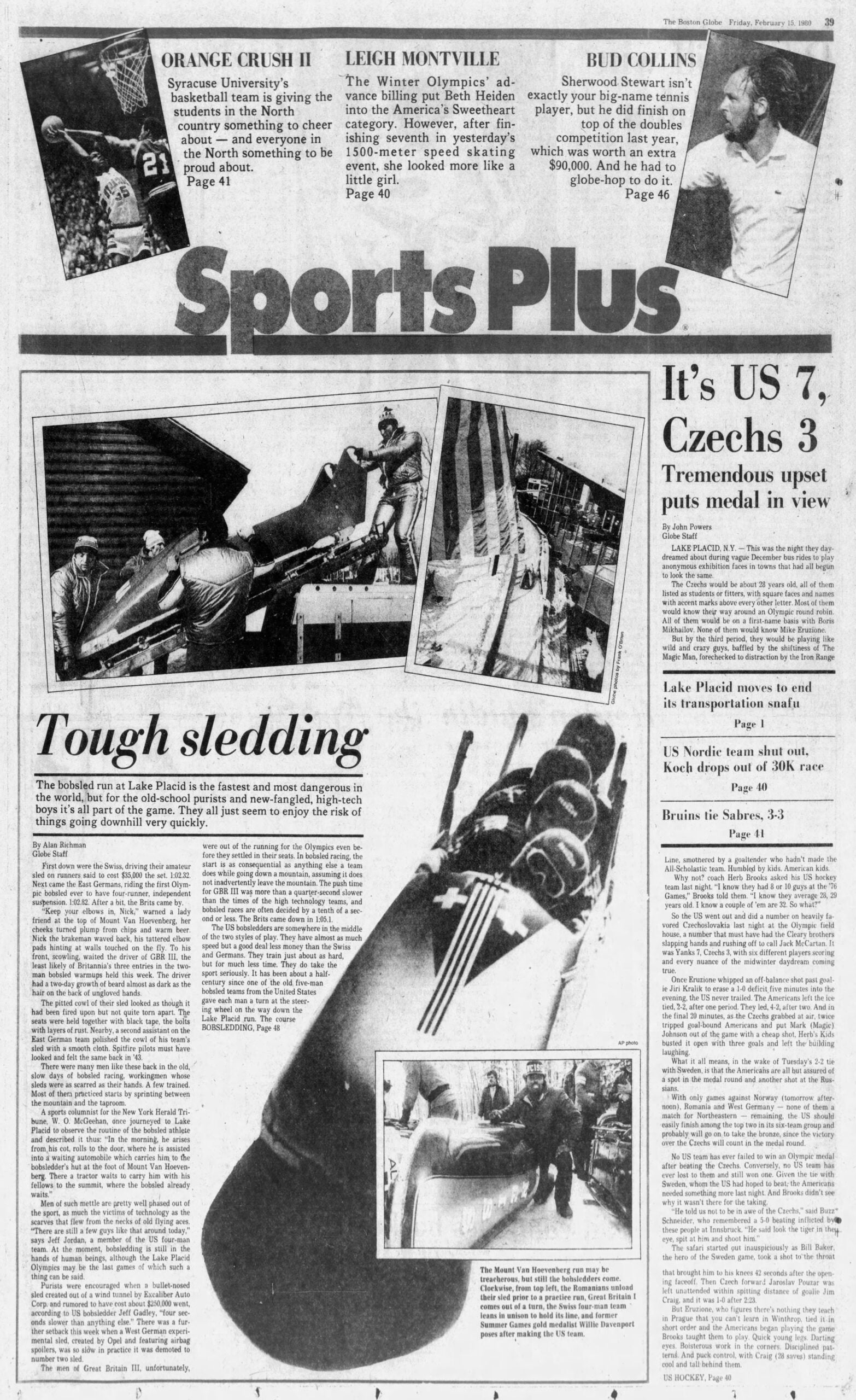1980 Boston Globe USA Czechoslovakia Lake Placid Olympic Hockey.