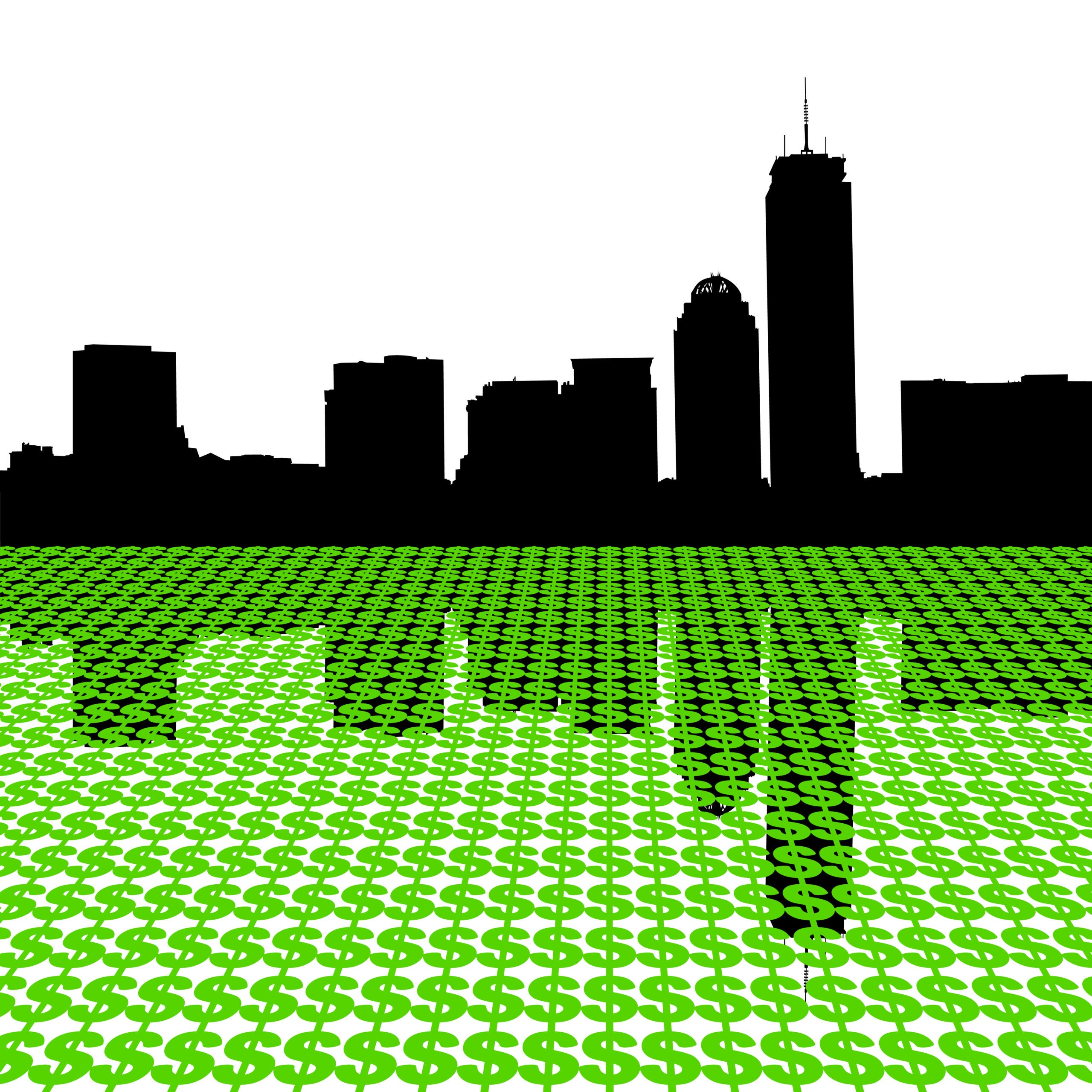 Boston skyline with dollars illustration