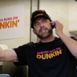 Ben Affleck appears alongside wife Jennifer Lopez in a Super Bowl 2023 commercial for Dunkin' Donuts filmed in Medford, MA.