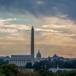 The Washington skyline is seen as Congress and the White House grapple with a stopgap bill to avert a government and a $3.5 trillion government overhaul that is key to President Joe Biden's domestic agenda, Wednesday, Sept. 29, 2021. (AP Photo/J. Scott Applewhite)