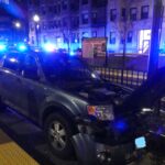 Car on tracks near MFA in Boston