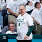 Michigan State head coach Tom Izzo on the sidelines for the team's game against Indiana.