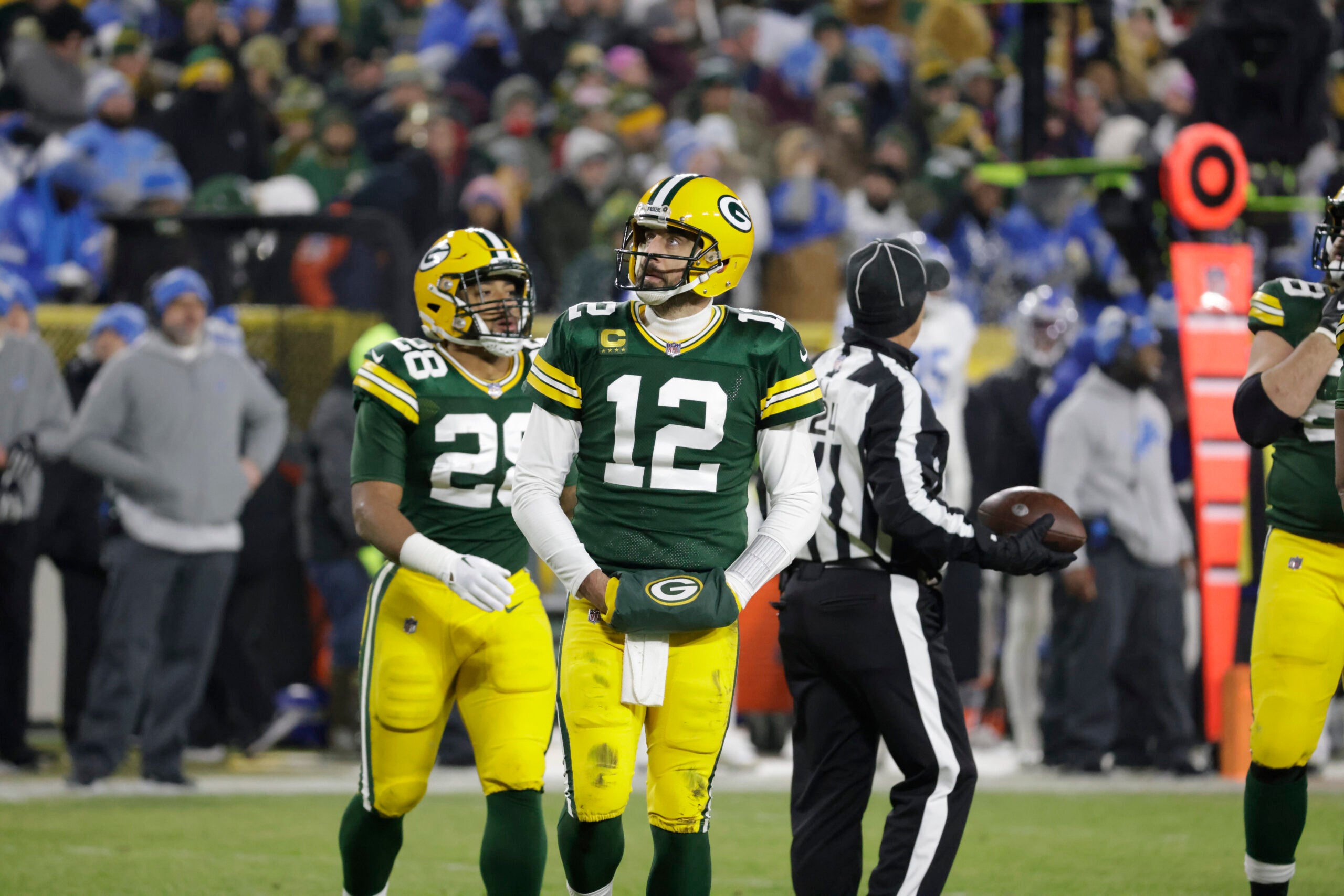 Packers quarterback Aaron Rodgers in a game against the Lions.