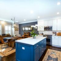 A Home of the Week kitchen with blue cabinetry.