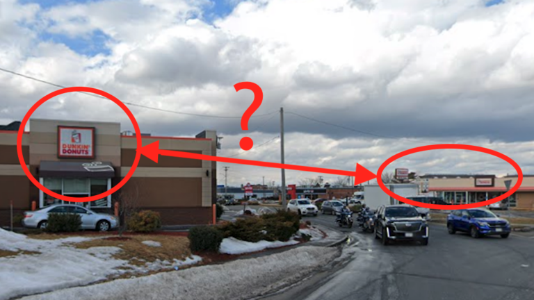 What's the shortest distance between two Dunkin's in Mass.?