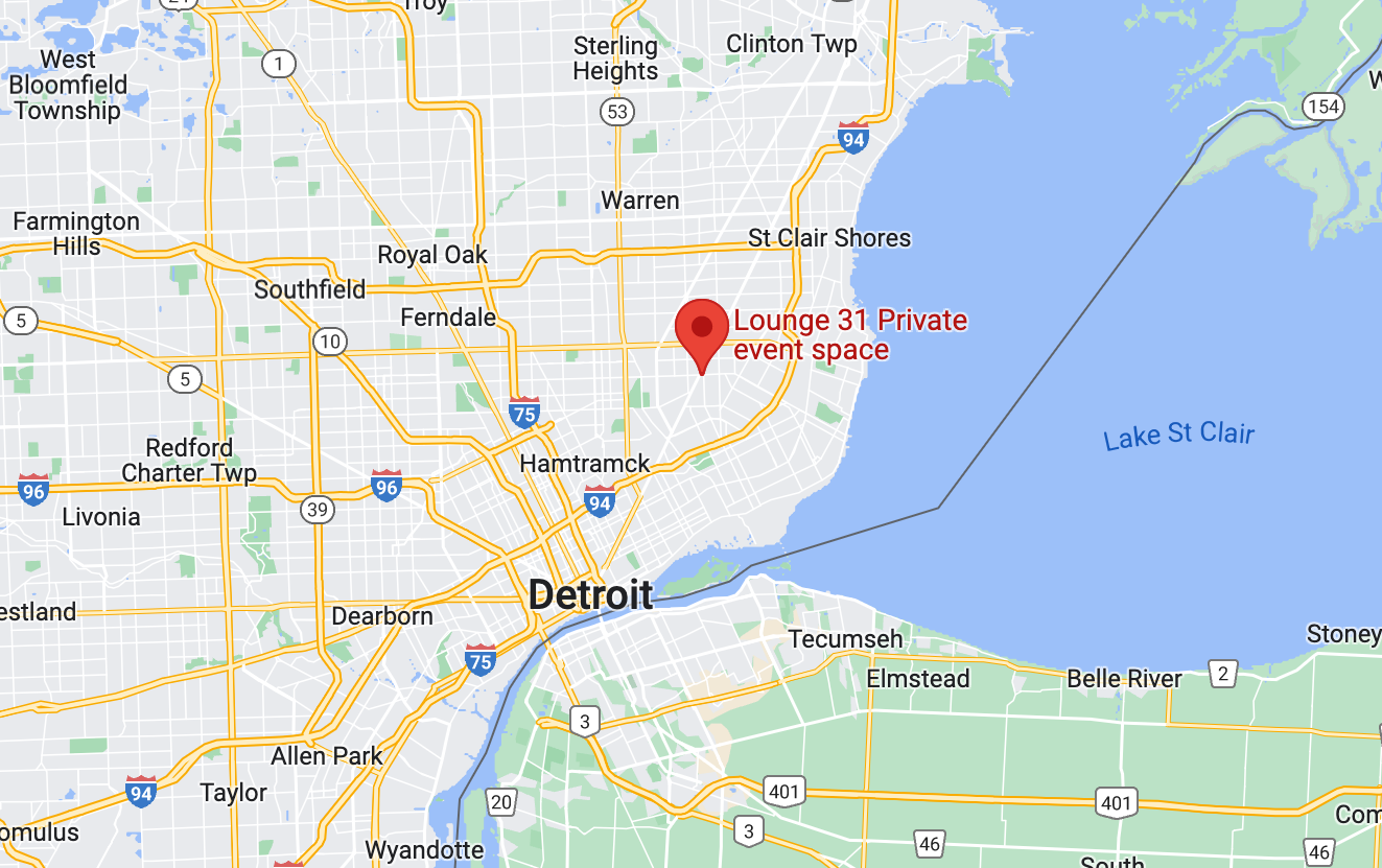 alt = Google Map view showing where Lounge 31 is located in Detroit
