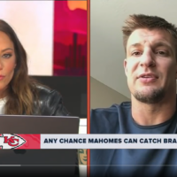 rob gronkowski being interviewed about patrick mahomes