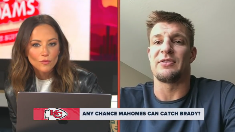 rob gronkowski being interviewed about patrick mahomes