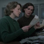 Carrie Coon as Jean Cole and Keira Knightley as Loretta McLaughlin in "Boston Strangler."