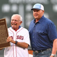 Former Red Sox broadcaster Joe Castiglione with Roger Clemens.