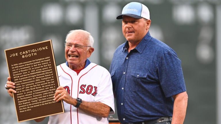 Former Red Sox broadcaster Joe Castiglione with Roger Clemens.