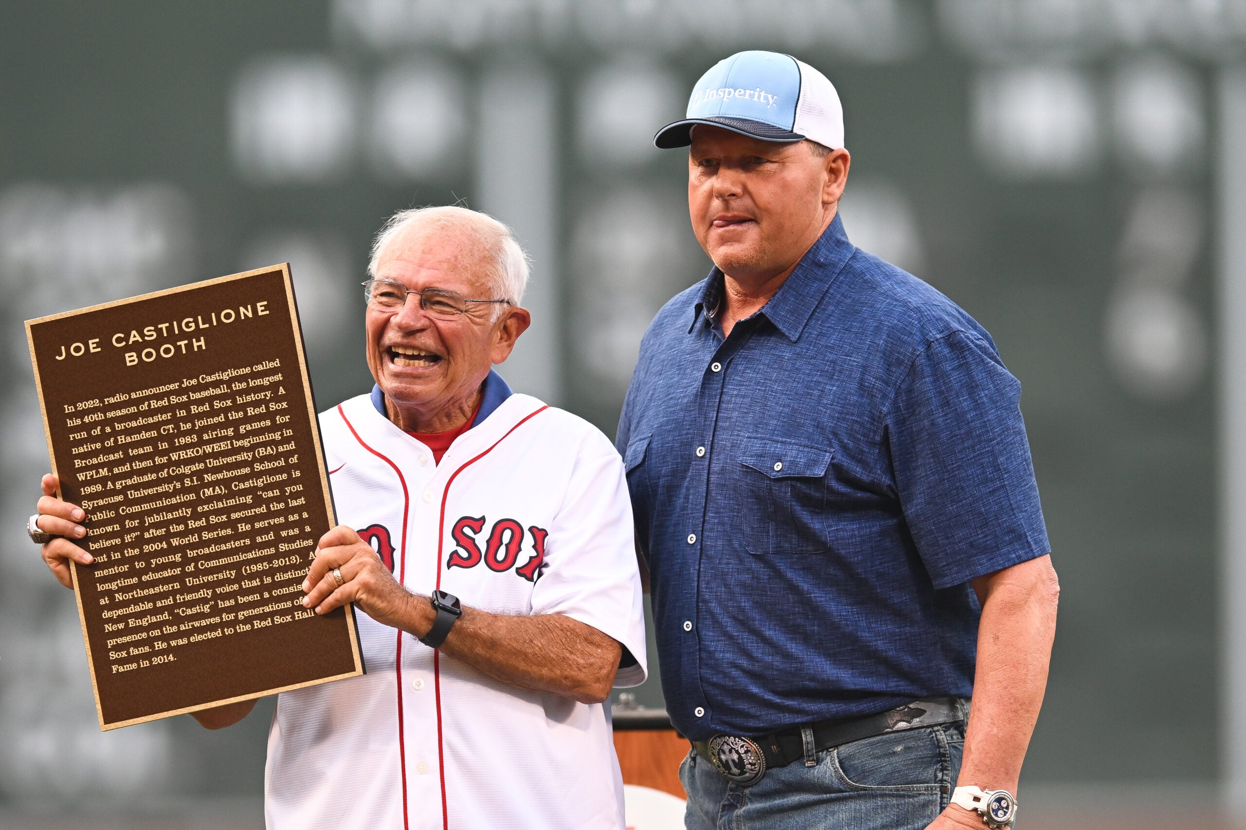 Former Red Sox broadcaster Joe Castiglione with Roger Clemens.