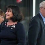 Massachusetts Republican Party Chair Amy Carnevale, left, and former Chair Jim Lyons, as seen last month.