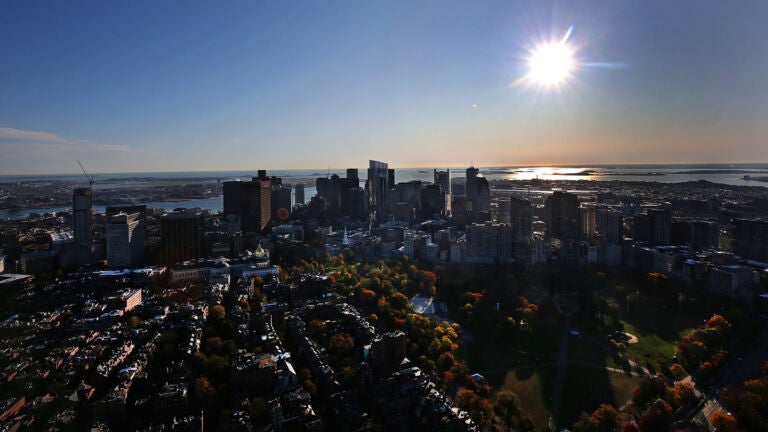 Sunrise over the Boston skyline in November 2019.