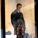 Boston- 01/11/2023 The Boston Bruins held practice at Warrior Ice Arena. Boston Bruins general manager Don Sweeney watches practice from his office high above the rink.