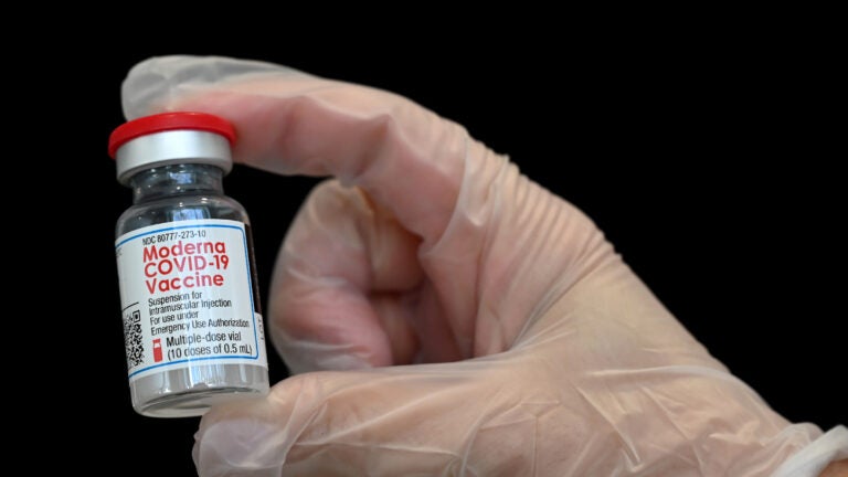A vial of the Moderna coronavirus vaccine among those being used to immunize residents and staffers at a retirement home in Washington, D.C., on Feb. 4, 2021.