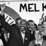 Melvin "Mel" H. King celebrates at the Parker House in Boston on Oct. 11, 1983, after finding out he made it into the final round of elections for Boston mayor.