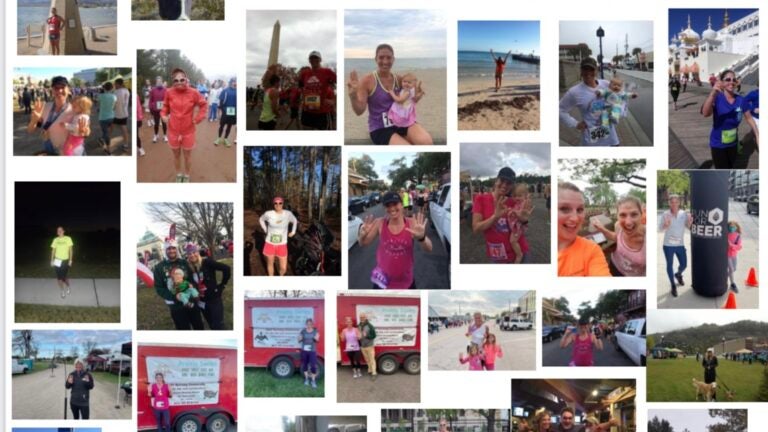 alt = A collage of Danielle Adams at races across the country.