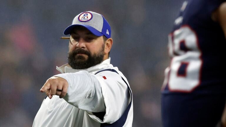 New England Patriots assistant coach Matt Patricia prior to an NFL football game against the Chicago Bears, Monday, Oct. 24, 2022, in Foxborough, Mass.