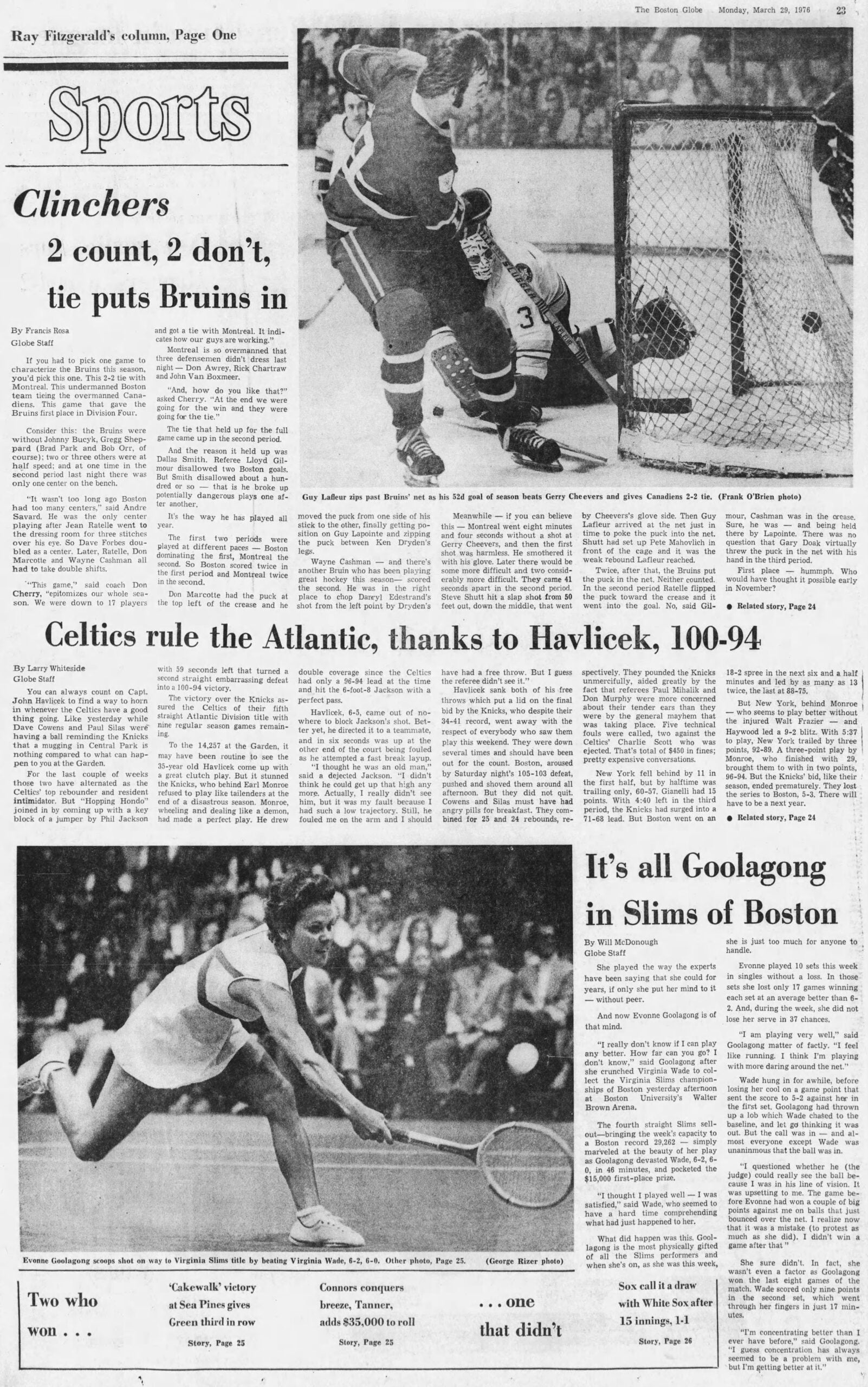 Boston Globe March 1976 Bruins Celtics