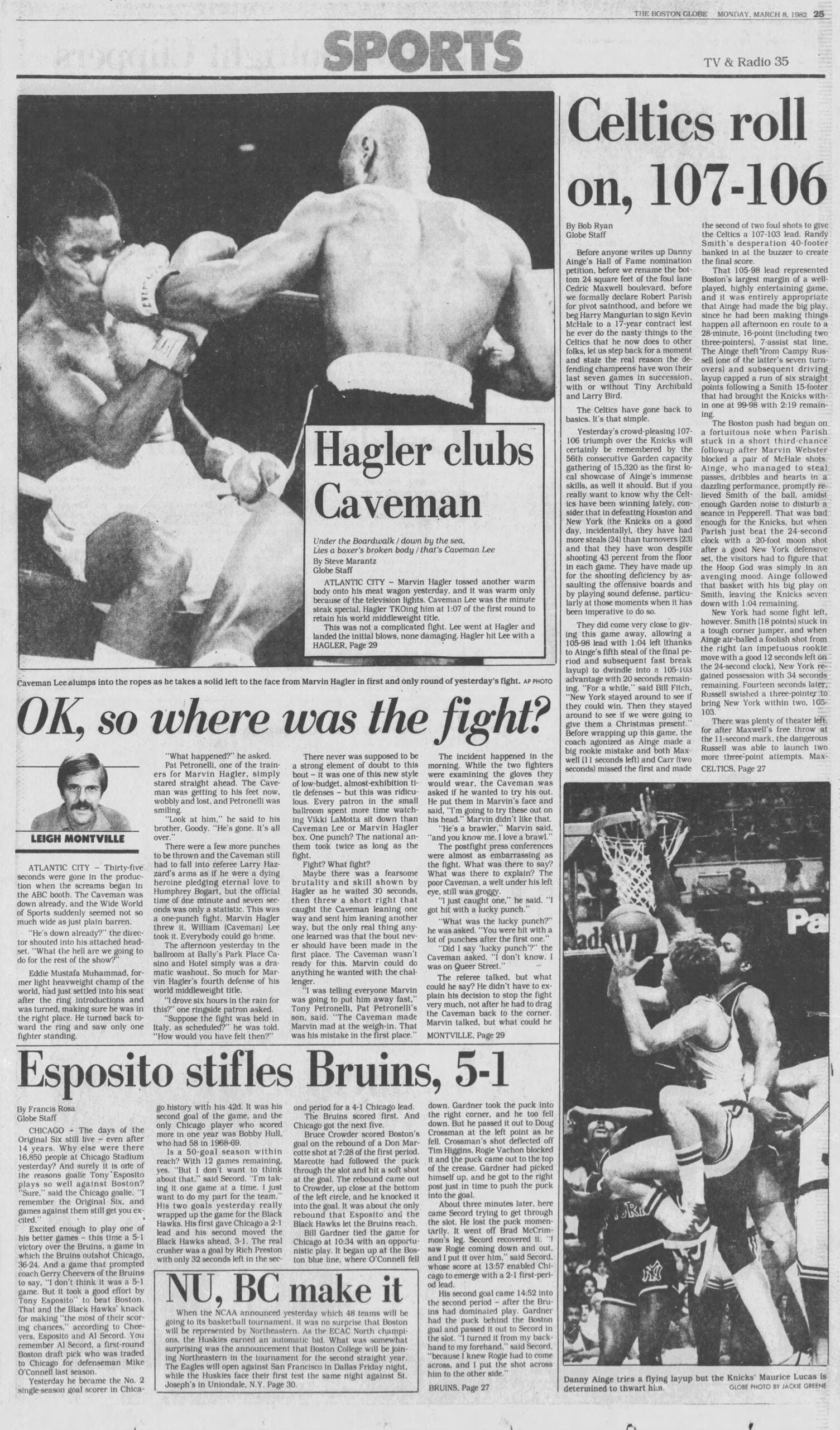 1982 Celtics Danny Ainge Boston Globe Marvin Hagler