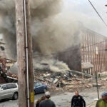 Emergency personnel work at the site of the deadly explosion in West Reading, Pennsylvania, on Friday.