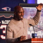 Devin McCourty at his retirement presser at Patriots Hall of Fame.
