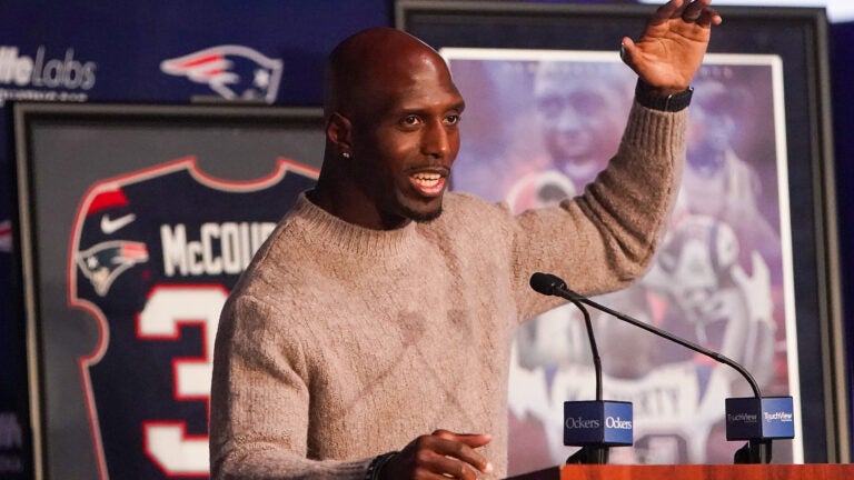 Devin McCourty at his retirement presser at Patriots Hall of Fame.