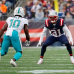 Jonathan Jones playing cornerback against the Dolphins.