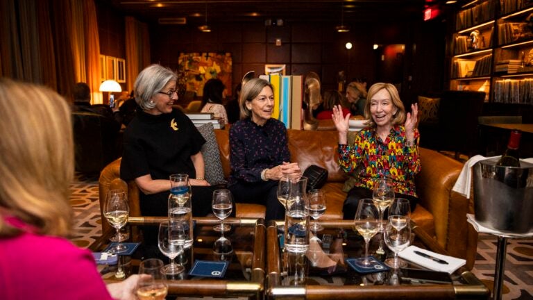 Doris Kearns Goodwin (right) had a drink with her friends Heather Campion (left) and Micho Spring at The 'Quin House in downtown Boston.