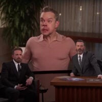 Matt Damon appears via video while Jimmy Kimmel interviews Ben Affleck for his new movie "Air."