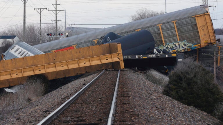 A Norfolk Southern train derailed near Springfield, Ohio, on Saturday with 28 of 212 cars leaving the track, officials said.