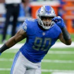 Detroit Lions defensive end Trey Flowers plays against the New Orleans Saints during the second half of an NFL football game, Sunday, Oct. 4, 2020, in Detroit.